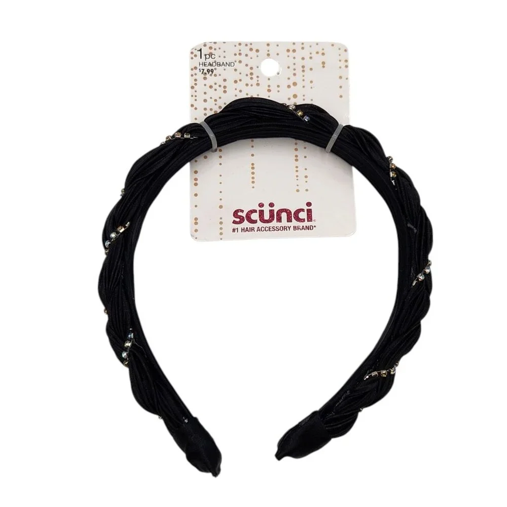 Scunci Deep Teal and Black Fabric Hair‎ Headband 2 Pcs Set with Jewels Bundle